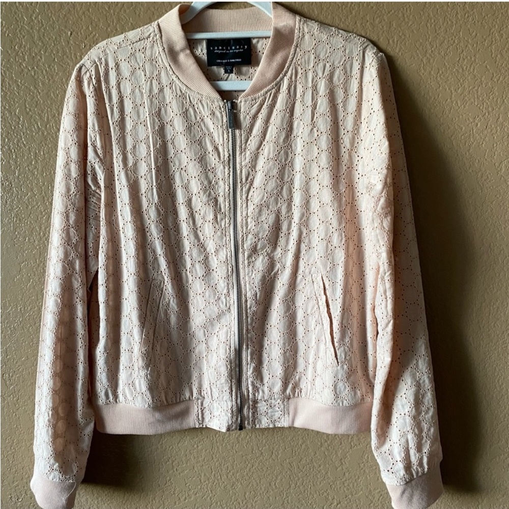 Sanctuary summer weight eyelet zip up jacket size Large